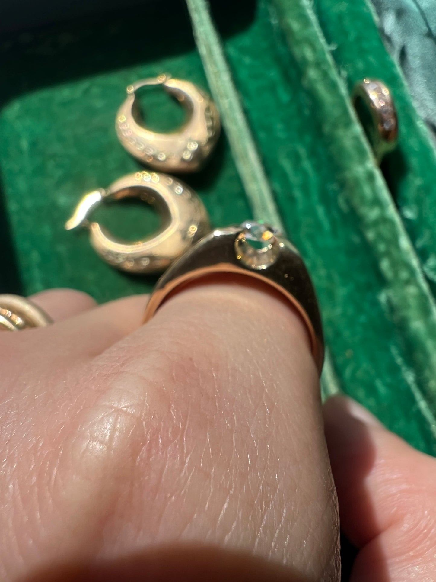 Heavy 14k Gold Vintage Belcher(ish) Ring with Oval Rosecut Diamond