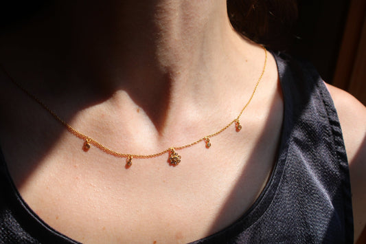 18k Solid Gold Curb Chain Necklace with Small Salt and Pepper Handcut Diamonds