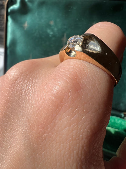 Heavy 14k Gold Vintage Belcher(ish) Ring with Oval Rosecut Diamond