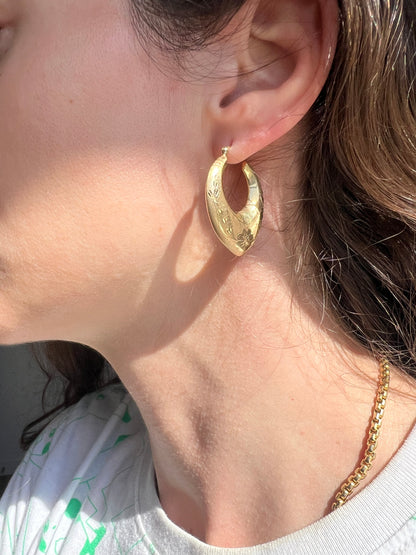 Hand Engraved Extra Fancy 14k Gold Puffy Hoops