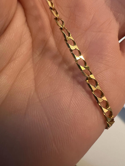Vintage Solid 14k Yellow Gold Square Edge Curb Chain 20 Inch Chain