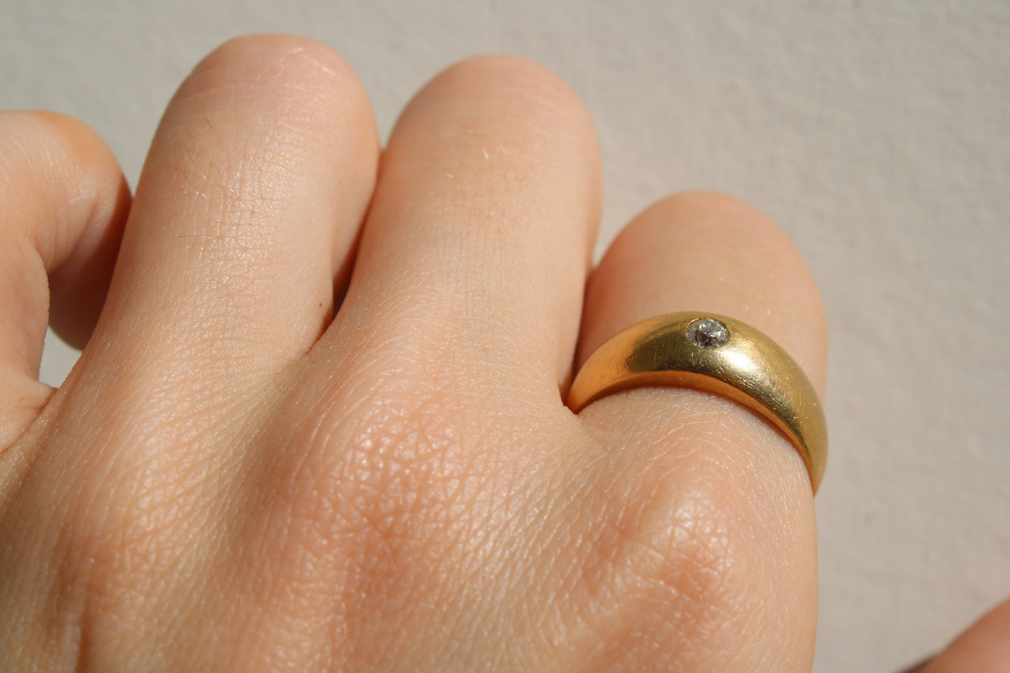18k Solid Gold Ring with Flush Set Diamond - dunia jewelry - vintage gold - recycled gold