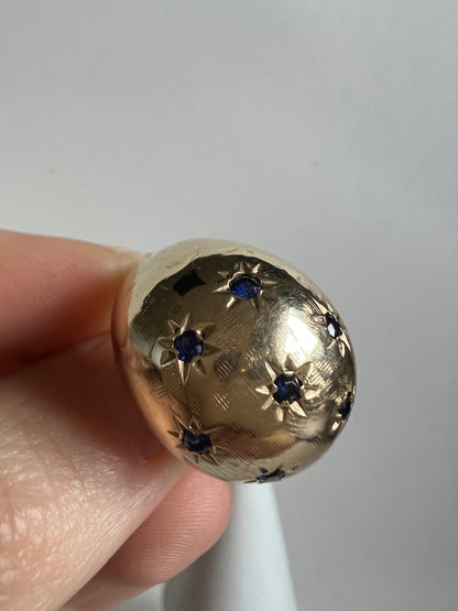 Dramatic yet Classic Solid Gold Vintage Sapphire Dome Bombe Ring | Vintage Dome Ring - dunia jewelry - vintage gold - recycled gold