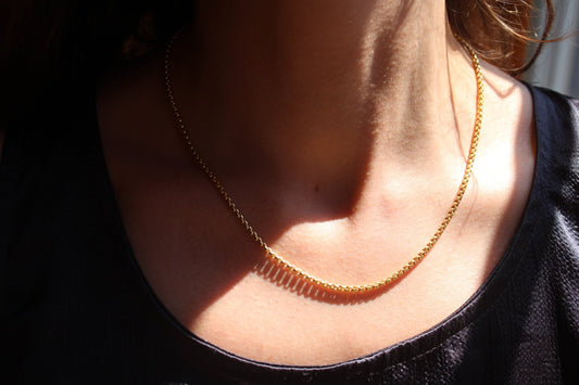 2.6mm Solid Gold Rounded Slinky Box Chain Necklace