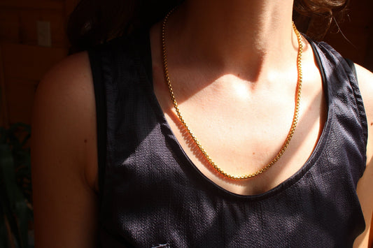 3.8mm Solid Gold Rounded Slinky Box Chain Necklace