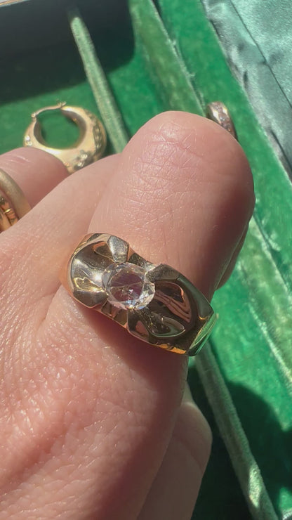 Heavy 14k Gold Vintage Belcher(ish) Ring with Oval Rosecut Diamond