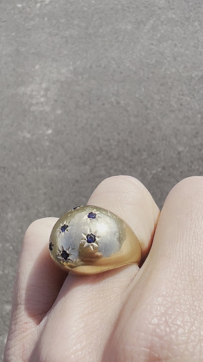 Dramatic yet Classic Solid Gold Vintage Sapphire Dome Bombe Ring | Vintage Dome Ring